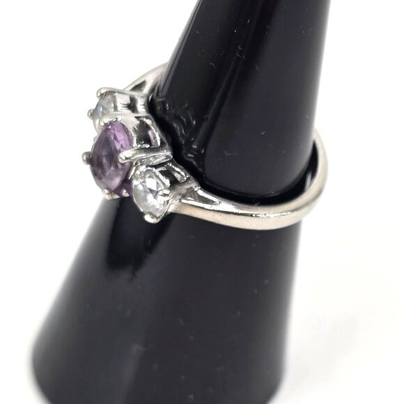 Amethyst & White Topaz Sterling Silver Ring Size 5.75 Elegant Oval Cut LI647 - Picture 15 of 16